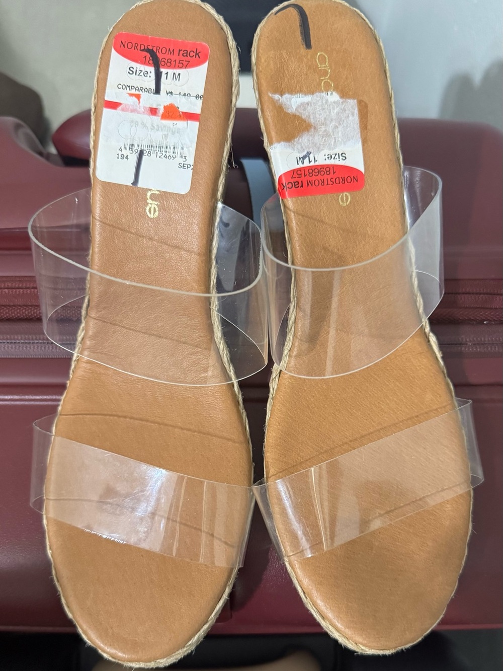 Andre Assous Clear-Strap Espadrille Slides in Tan